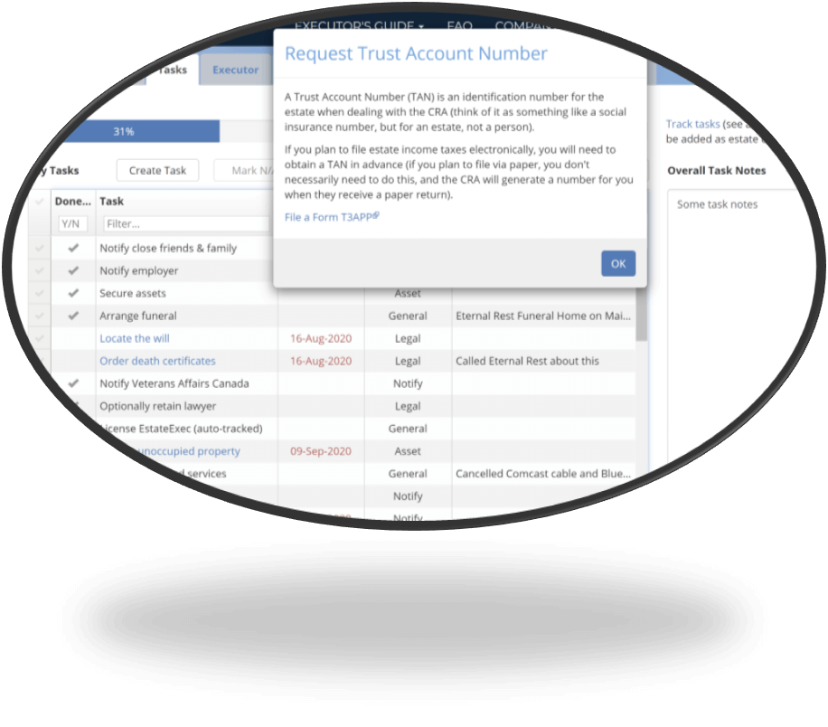 Automatically customized list of tasks specific to your estate